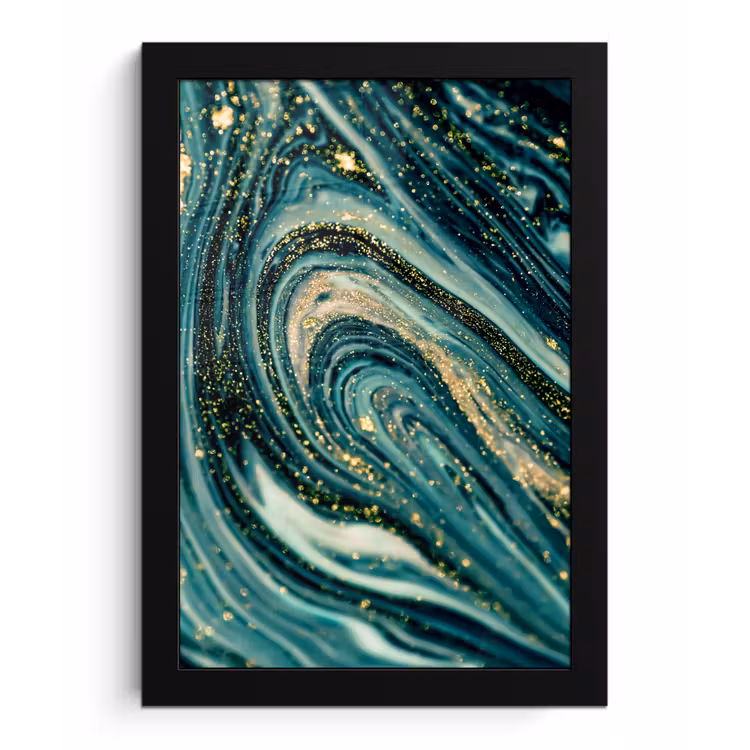 Marmerlook - Luxe - Goud - Turquoise - Glitter fotolijst zwart zonder passe partout klein -3d