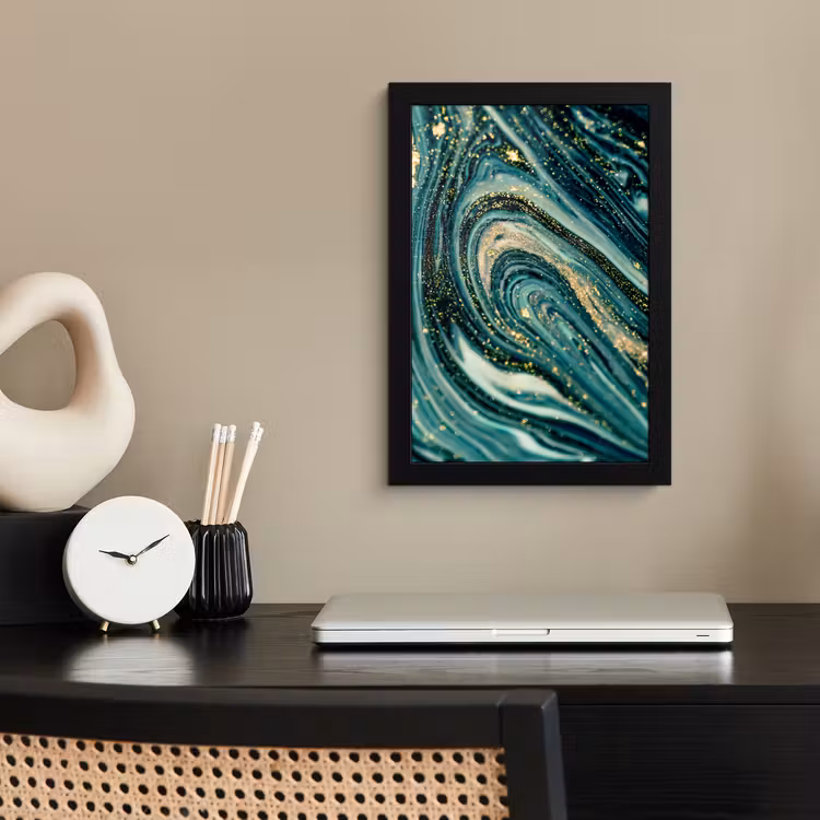 Marmerlook - Luxe - Goud - Turquoise - Glitter fotolijst zwart zonder passe partout klein -sfeer1