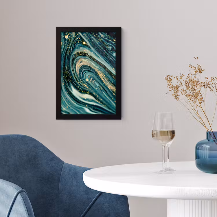 Marmerlook - Luxe - Goud - Turquoise - Glitter fotolijst zwart zonder passe partout klein -sfeer4