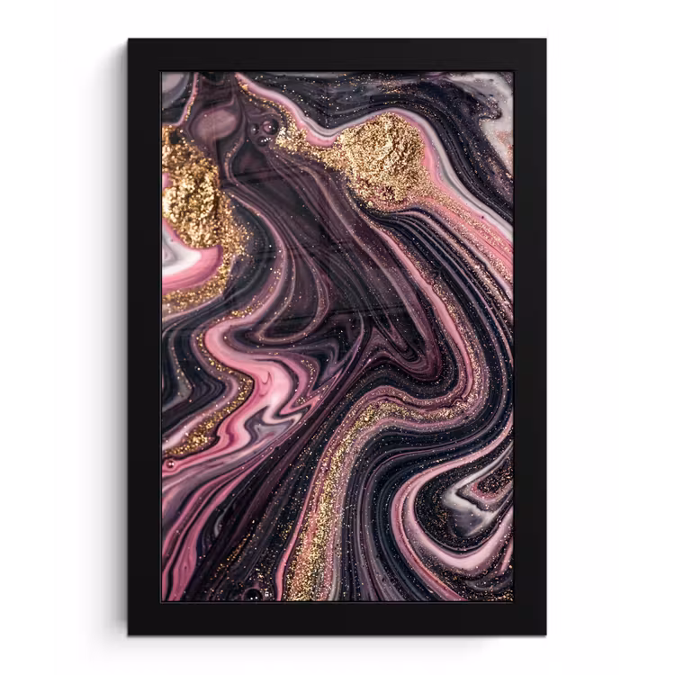 Marmerlook - Roze - Paars - Goud - Luxe - Marmer fotolijst zwart zonder passe partout klein -3d