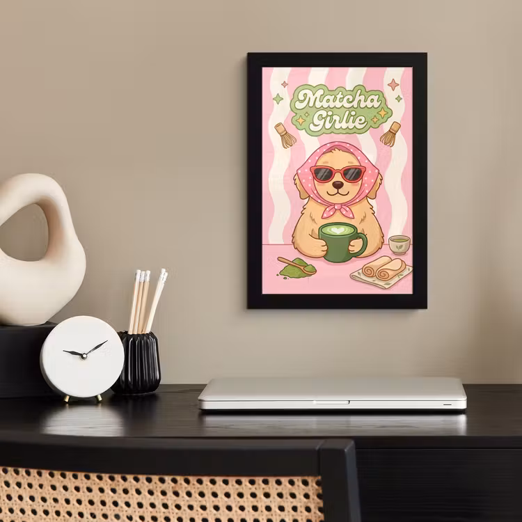 Matcha - Hond - Roze - Groen fotolijst zwart zonder passe partout klein -sfeer1