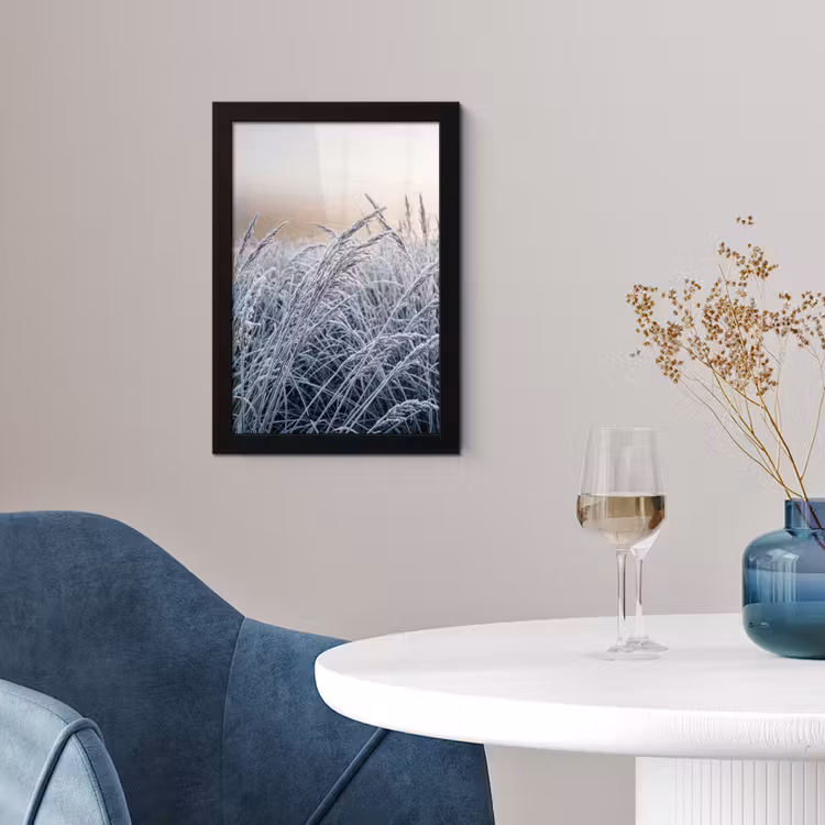 Rijp - Gras - Kristallen - Winter - Minimalistisch fotolijst zwart zonder passe partout klein -sfeer4