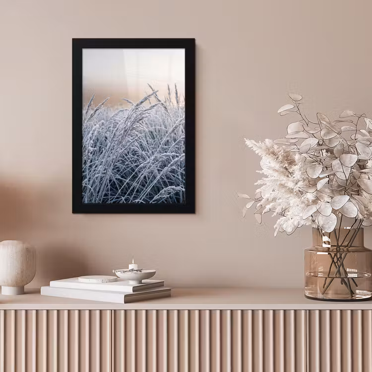Rijp - Gras - Kristallen - Winter - Minimalistisch fotolijst zwart zonder passe partout klein -sfeer5