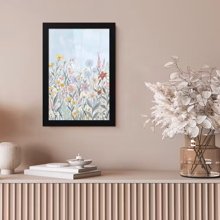 Weidebloemen - Illustratie - Kleurrijk fotolijst zwart zonder passe partout klein -sfeer5