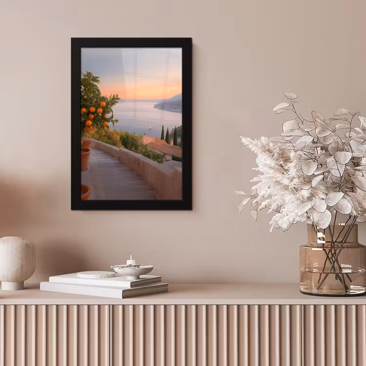 Middelandse zee - Sinaasappel - Heuvels - Zee fotolijst zwart zonder passe partout klein -sfeer5