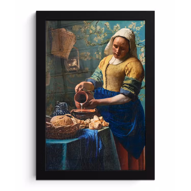 Melkmeisje - Amandelbloesem - Van Gogh - Vermeer - Schilderij - Oude meesters fotolijst zwart zonder passe partout klein -3d
