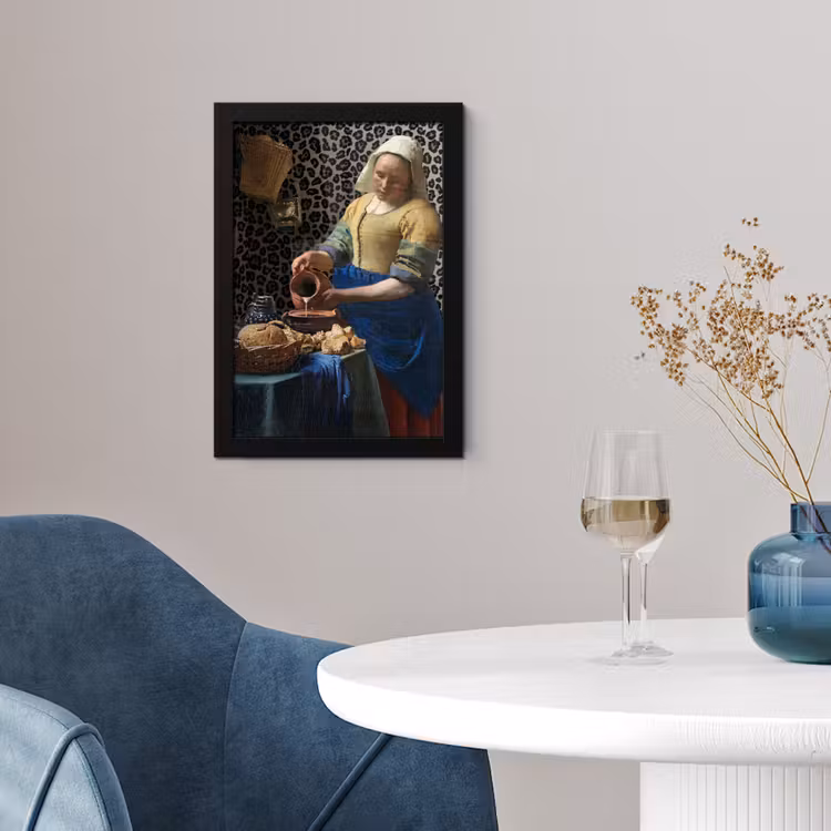 Melkmeisje - Kunst - Panterprint - Vermeer - Schilderij - Oude meesters fotolijst zwart zonder passe partout klein -sfeer4