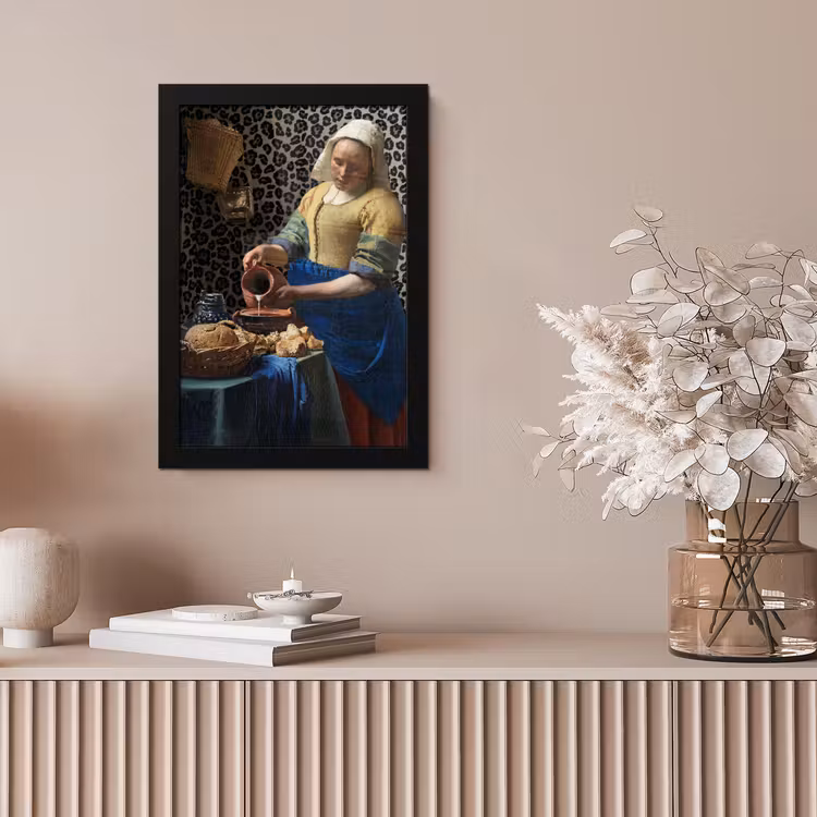Melkmeisje - Kunst - Panterprint - Vermeer - Schilderij - Oude meesters fotolijst zwart zonder passe partout klein -sfeer5