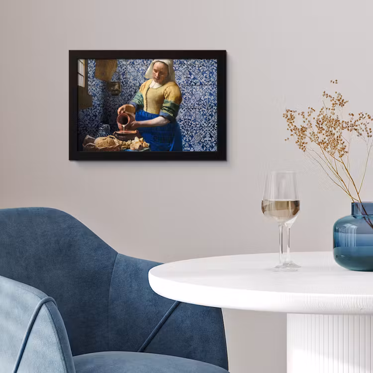 Melkmeisje - Delfts Blauw - Vermeer - Schilderij - Oude meesters fotolijst zwart zonder passe partout klein -sfeer4