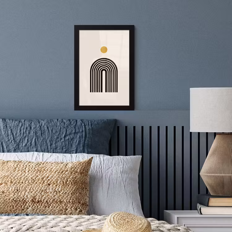 Minimalistisch - Zwarte boog - Gouden cirkel fotolijst zwart zonder passe partout klein -sfeer3