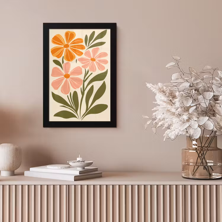 Minimalistisch - Bloemen - Bladeren - Roze fotolijst zwart zonder passe partout klein -sfeer5