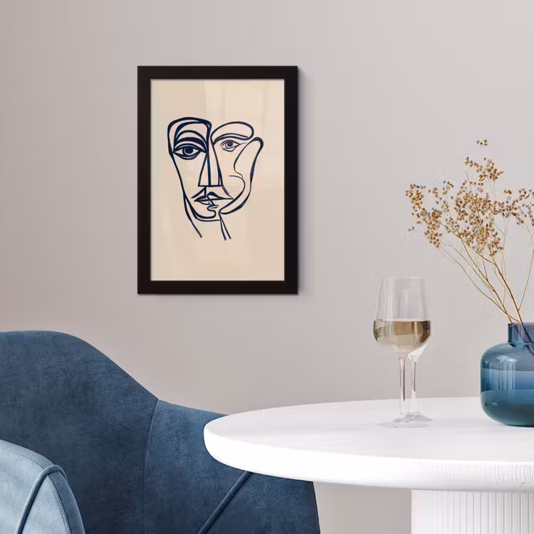 Minimalistisch - Lijnillustratie - Beige - Donkerblauw fotolijst zwart zonder passe partout klein -sfeer4