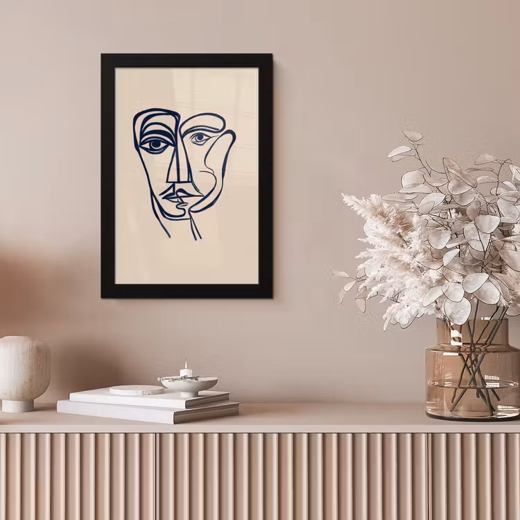 Minimalistisch - Lijnillustratie - Beige - Donkerblauw fotolijst zwart zonder passe partout klein -sfeer5