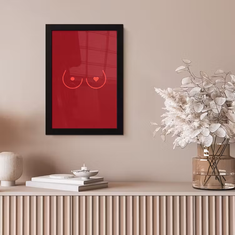 Minimalistisch - Lijnillustratie - Rood fotolijst zwart zonder passe partout klein -sfeer5