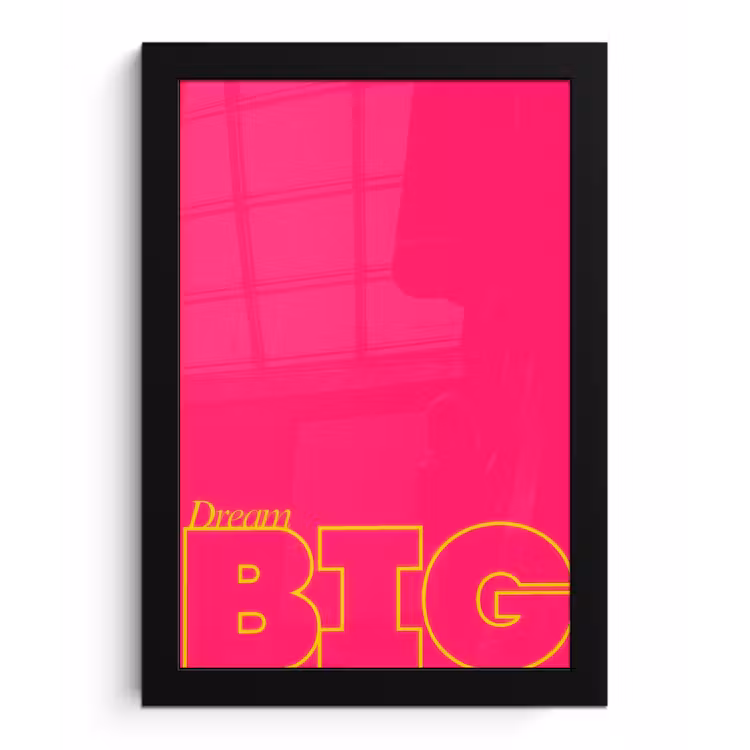 Minimalistisch - Roze - Dream big - Grafisch fotolijst zwart zonder passe partout klein -3d