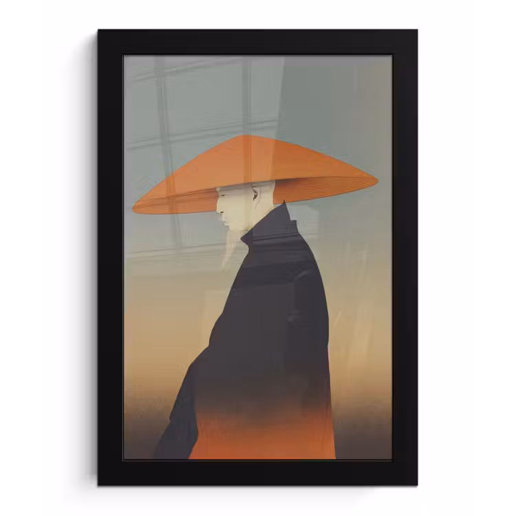Minimalistisch - Silhouet - Oranje fotolijst zwart zonder passe partout klein -3d