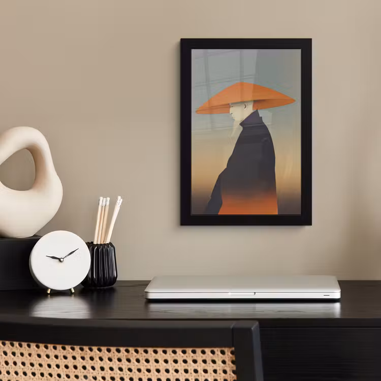 Minimalistisch - Silhouet - Oranje fotolijst zwart zonder passe partout klein -sfeer1