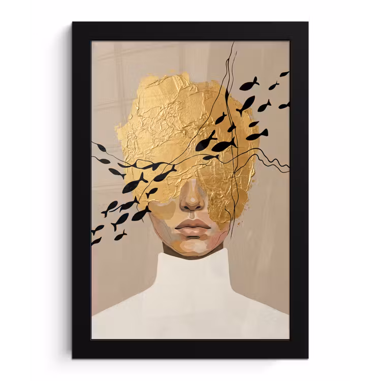 Modern - Vrouw - Goud fotolijst zwart zonder passe partout klein -3d