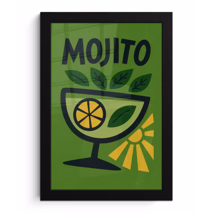 Mojito - Cocktail - Citroen - Groen fotolijst zwart zonder passe partout klein -3d