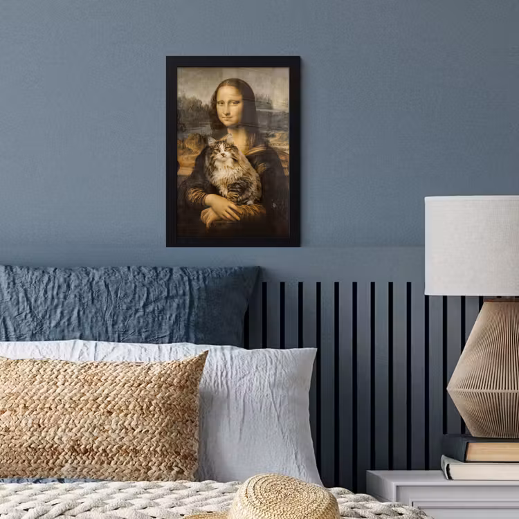 Mona Lisa - Kat - Leonardo da Vinci - Vintage - Kunstwerk - Oude meesters - Schilderij fotolijst zwart zonder passe partout klein -sfeer3