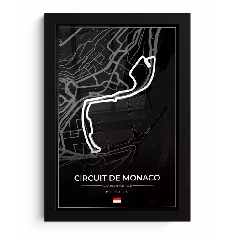 Monaco - Formule 1 - Circuit de Monaco - Racebaan - Circuit - Zwart fotolijst zwart zonder passe partout klein -3d