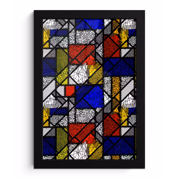 Mondriaan - Glas in lood - Oude Meesters - Kunstwerk - Abstract - Schilderij fotolijst zwart zonder passe partout klein -3d