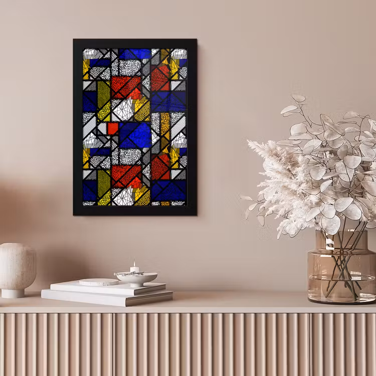Mondriaan - Glas in lood - Oude Meesters - Kunstwerk - Abstract - Schilderij fotolijst zwart zonder passe partout klein -sfeer5