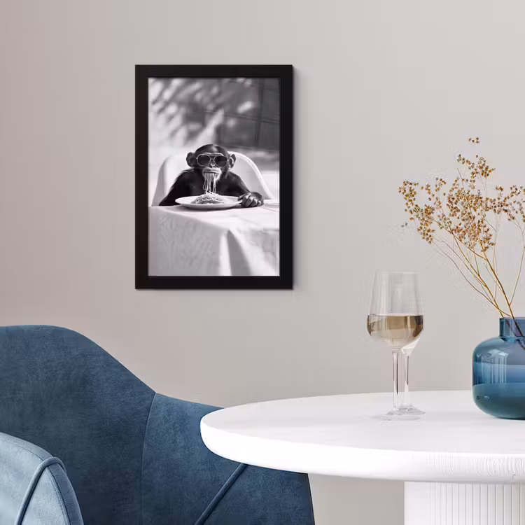 Aap - Spaghetti - Zonnebril - Zwart wit - Cool - Dier fotolijst zwart zonder passe partout klein -sfeer4