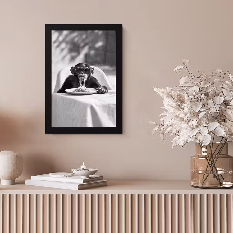 Aap - Spaghetti - Zonnebril - Zwart wit - Cool - Dier fotolijst zwart zonder passe partout klein -sfeer5