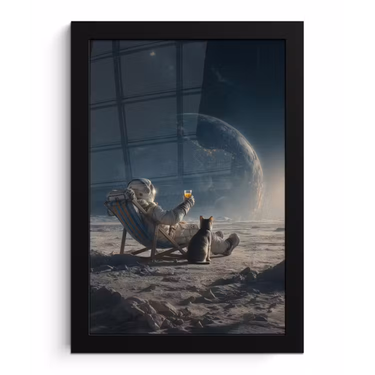 Maan - Kat - Astronaut - Ruimte fotolijst zwart zonder passe partout klein -3d