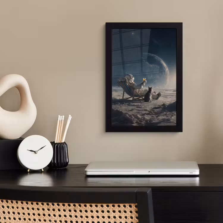 Maan - Kat - Astronaut - Ruimte fotolijst zwart zonder passe partout klein -sfeer1