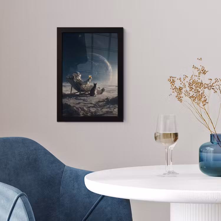 Maan - Kat - Astronaut - Ruimte fotolijst zwart zonder passe partout klein -sfeer4
