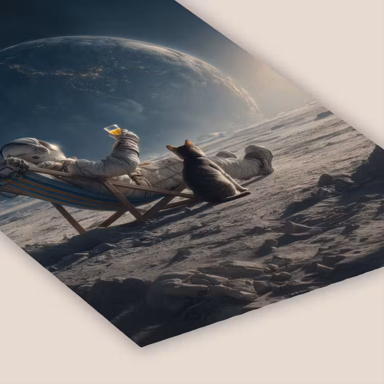 Maan - Kat - Astronaut - Ruimte fotolijst zwart zonder passe partout klein -zsfeer6