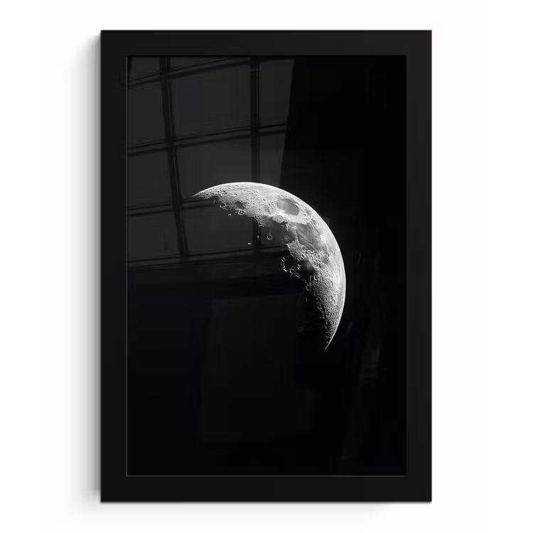 Maan - Hemel - Zwart - Schaduw fotolijst zwart zonder passe partout klein -3d