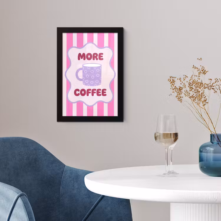 More coffee - Roze - Paars - Strepen - Mok fotolijst zwart zonder passe partout klein -sfeer4