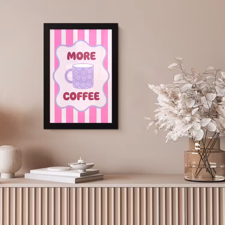 More coffee - Roze - Paars - Strepen - Mok fotolijst zwart zonder passe partout klein -sfeer5