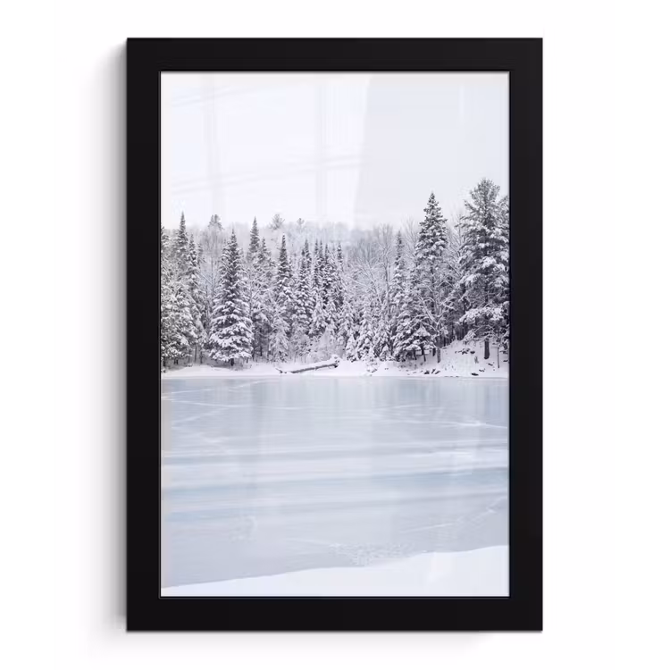 Meer - Dennen - IJs - Winter - Rustgevend fotolijst zwart zonder passe partout klein -3d