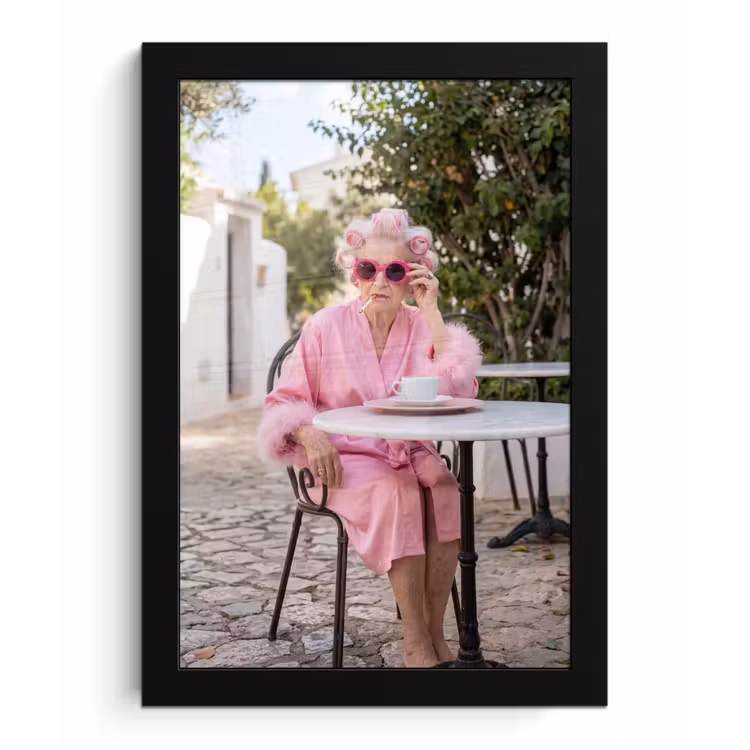 Ochtendjas - Krulspelden - Roze fotolijst zwart zonder passe partout klein -3d