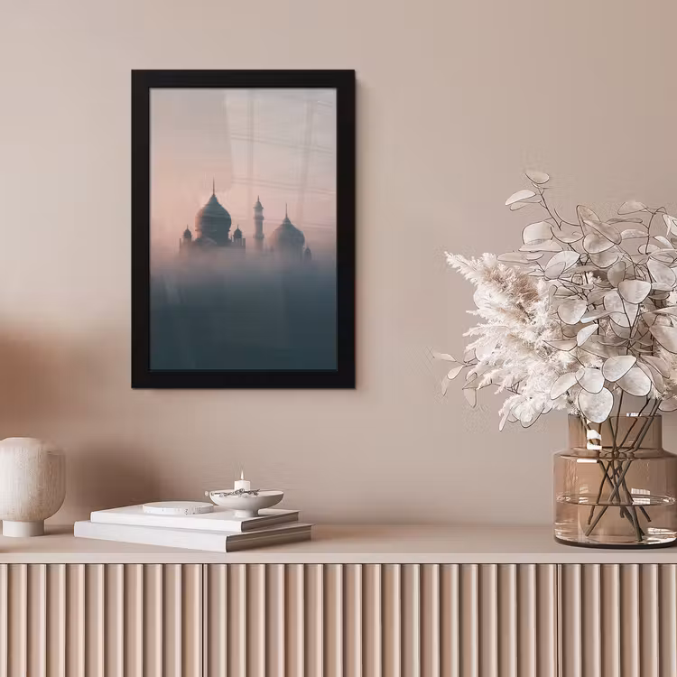 Moskee - Minaretten - Roze mist fotolijst zwart zonder passe partout klein -sfeer5
