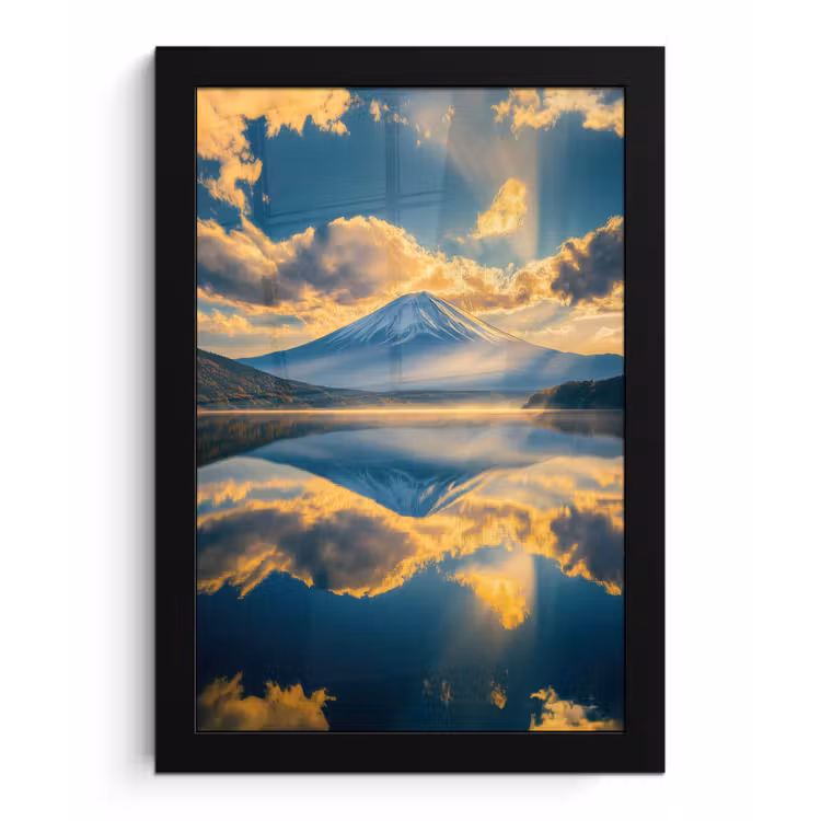 Berg - Rivier - Zonsondergang fotolijst zwart zonder passe partout klein -3d