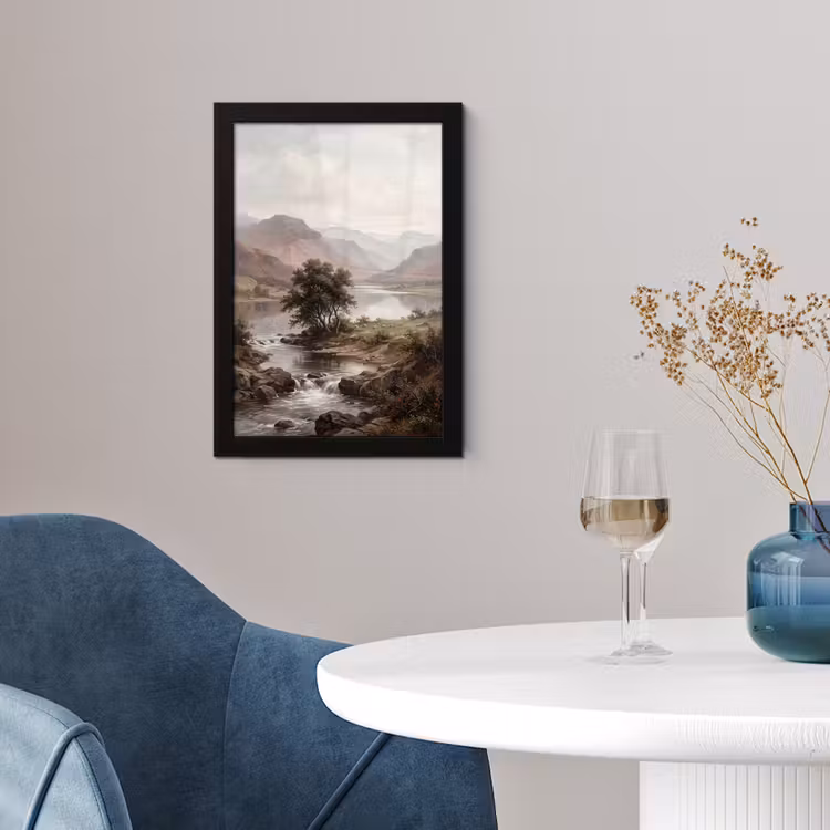 Berglandschap - Meer - Bergen - Vallei - Klassiek fotolijst zwart zonder passe partout klein -sfeer4