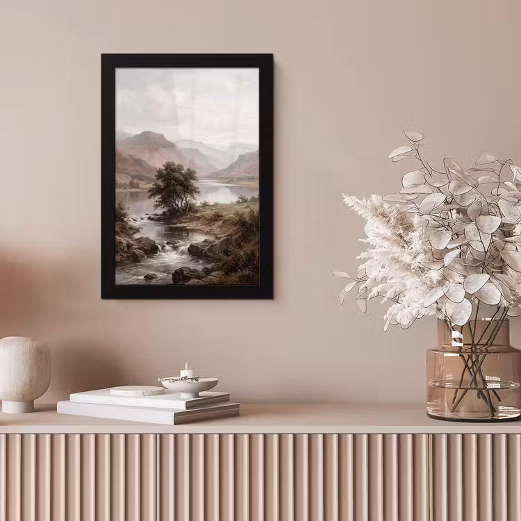 Berglandschap - Meer - Bergen - Vallei - Klassiek fotolijst zwart zonder passe partout klein -sfeer5