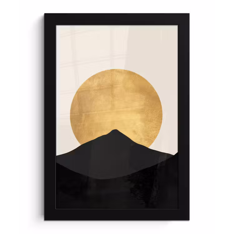 Bergsilhouetten - Gouden cirkel - Beige fotolijst zwart zonder passe partout klein -3d