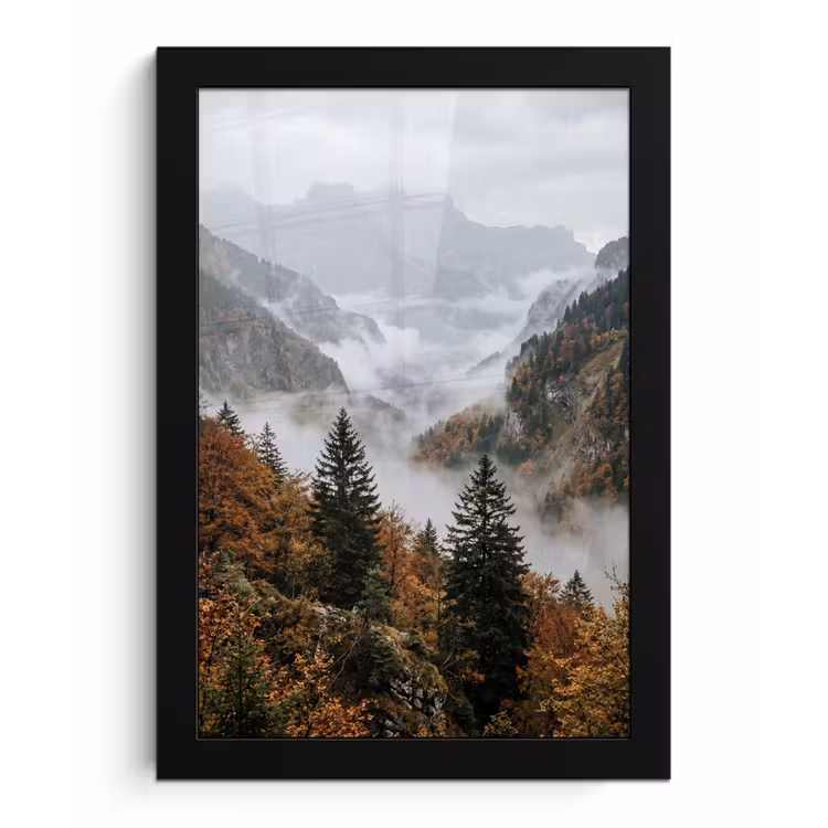 Bergen - Vallei - Mist - Herfst - Natuur fotolijst zwart zonder passe partout klein -3d
