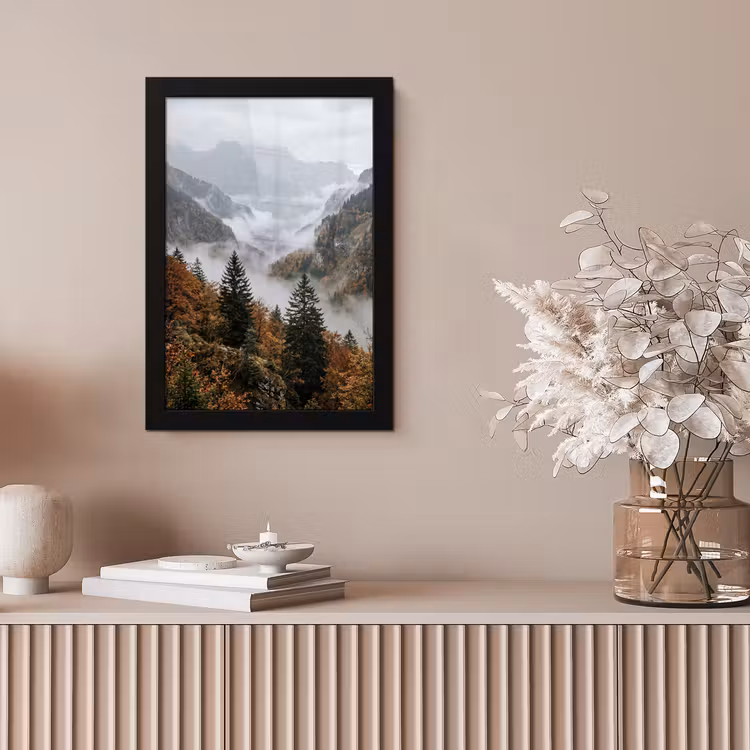Bergen - Vallei - Mist - Herfst - Natuur fotolijst zwart zonder passe partout klein -sfeer5