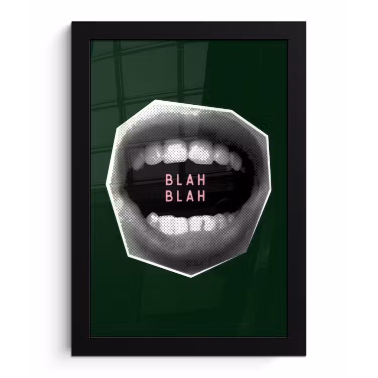 Mond - Groen - Illustratie - BLAH BLAH fotolijst zwart zonder passe partout klein -3d