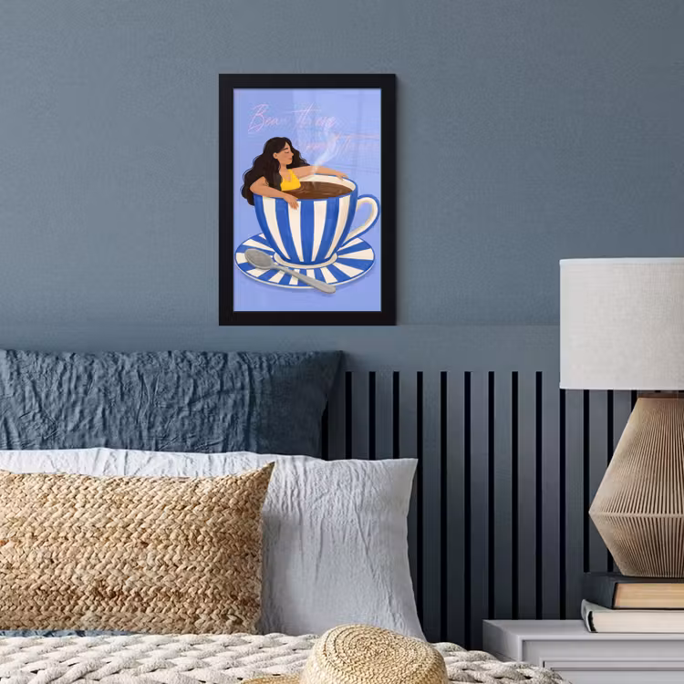 Mok - Koffie - Vrouw - Paars fotolijst zwart zonder passe partout klein -sfeer3