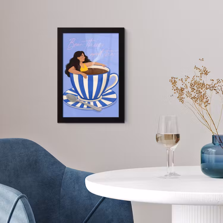 Mok - Koffie - Vrouw - Paars fotolijst zwart zonder passe partout klein -sfeer4