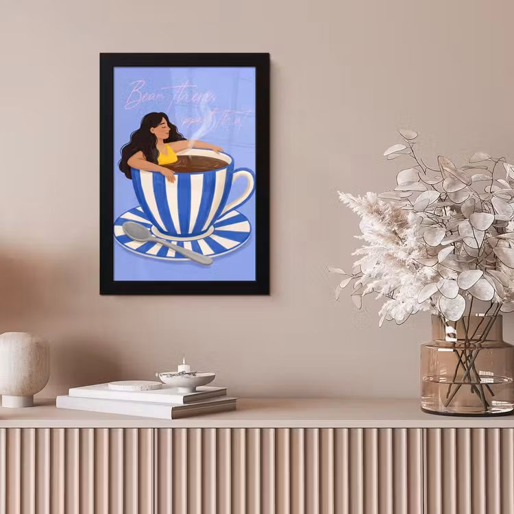 Mok - Koffie - Vrouw - Paars fotolijst zwart zonder passe partout klein -sfeer5