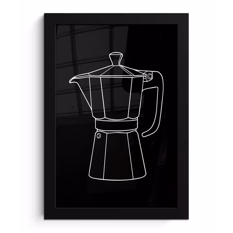 Mokkapot - Zwart - Wit - Lijntekening fotolijst zwart zonder passe partout klein -3d